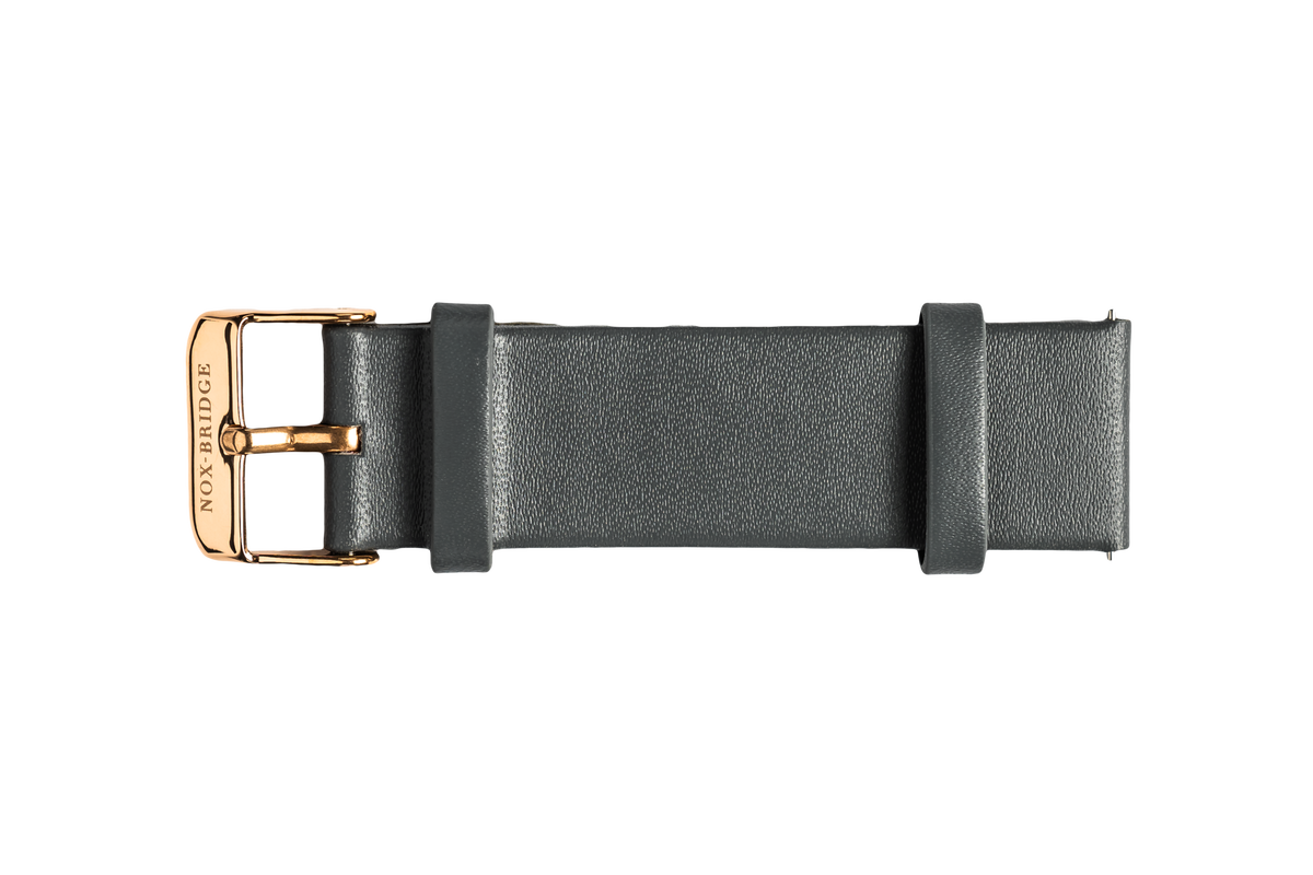 Grey waterproof vegan leather strap with rose gold-tone buckle
