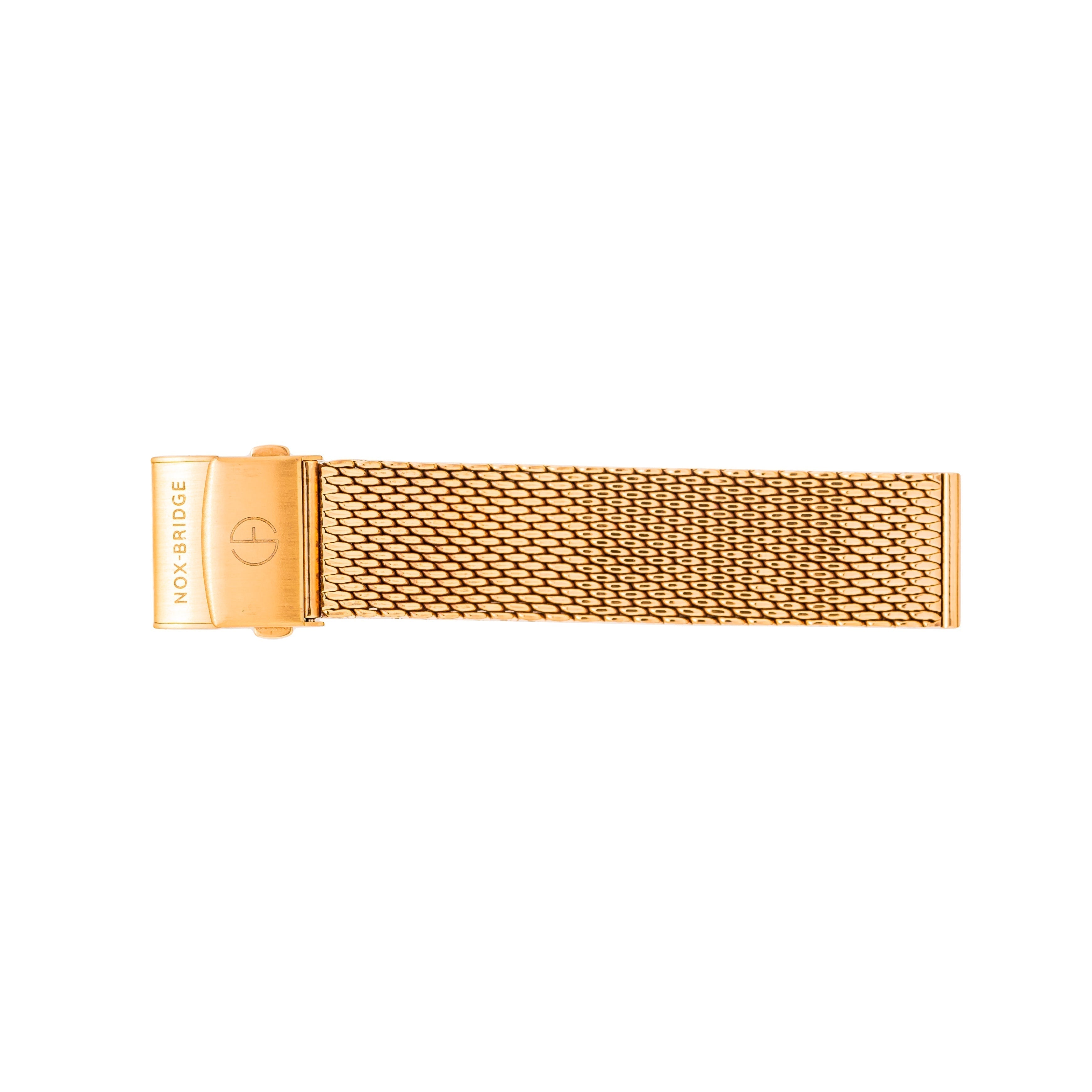 Rose gold stainless steel mesh bracelet with rose gold fold-over clasp