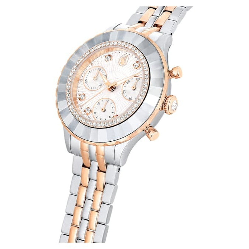 Octea Chrono watch side angle showing chronograph subdials and mixed metal bracelet