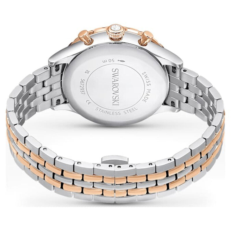 Octea Chrono watch caseback showing stainless steel construction and Swarovski branding