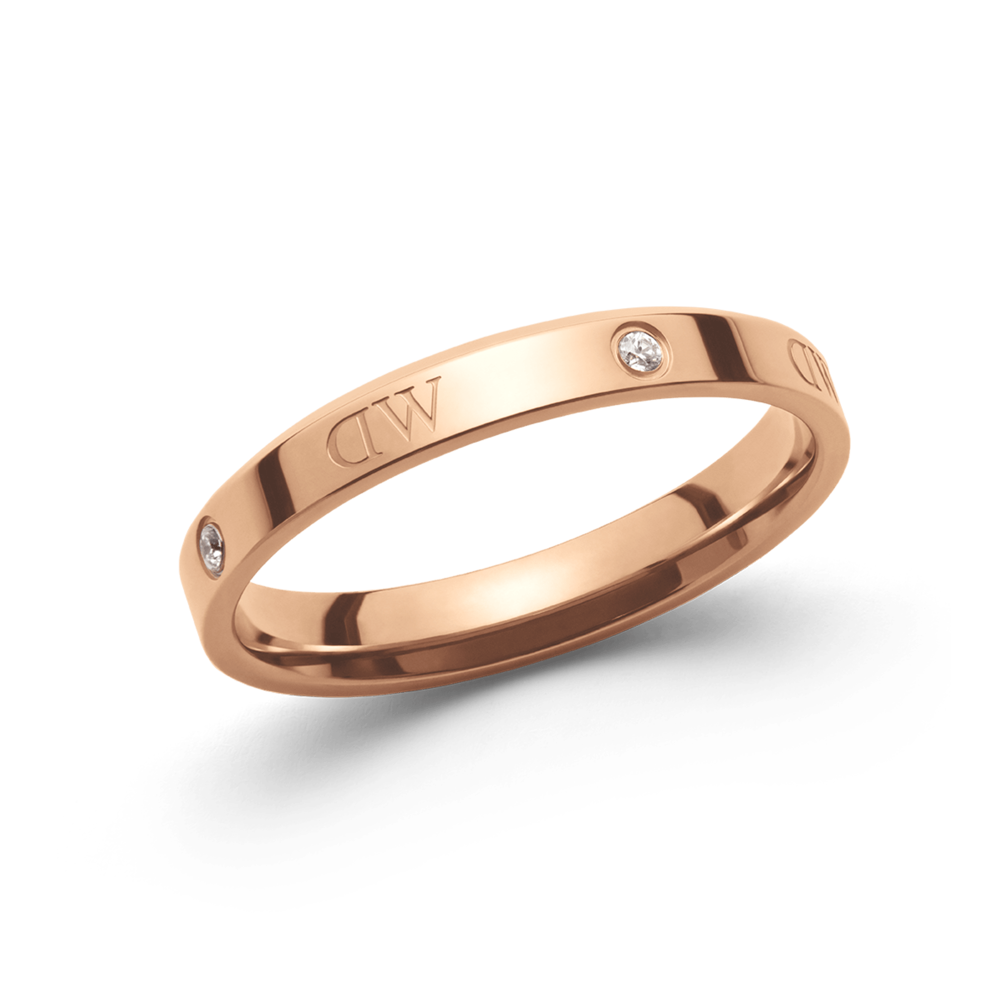 Rose gold Quadro Pressed Melrose ring with diamond accents and engraved branding