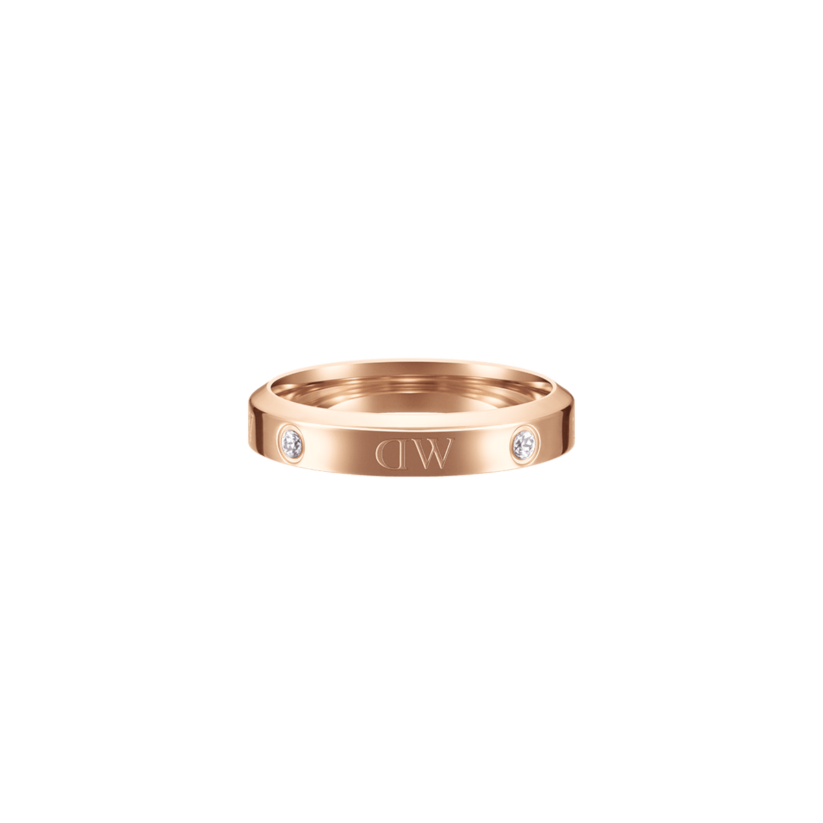 Quadro Pressed Melrose ring top-down view showing pressed band and diamond settings
