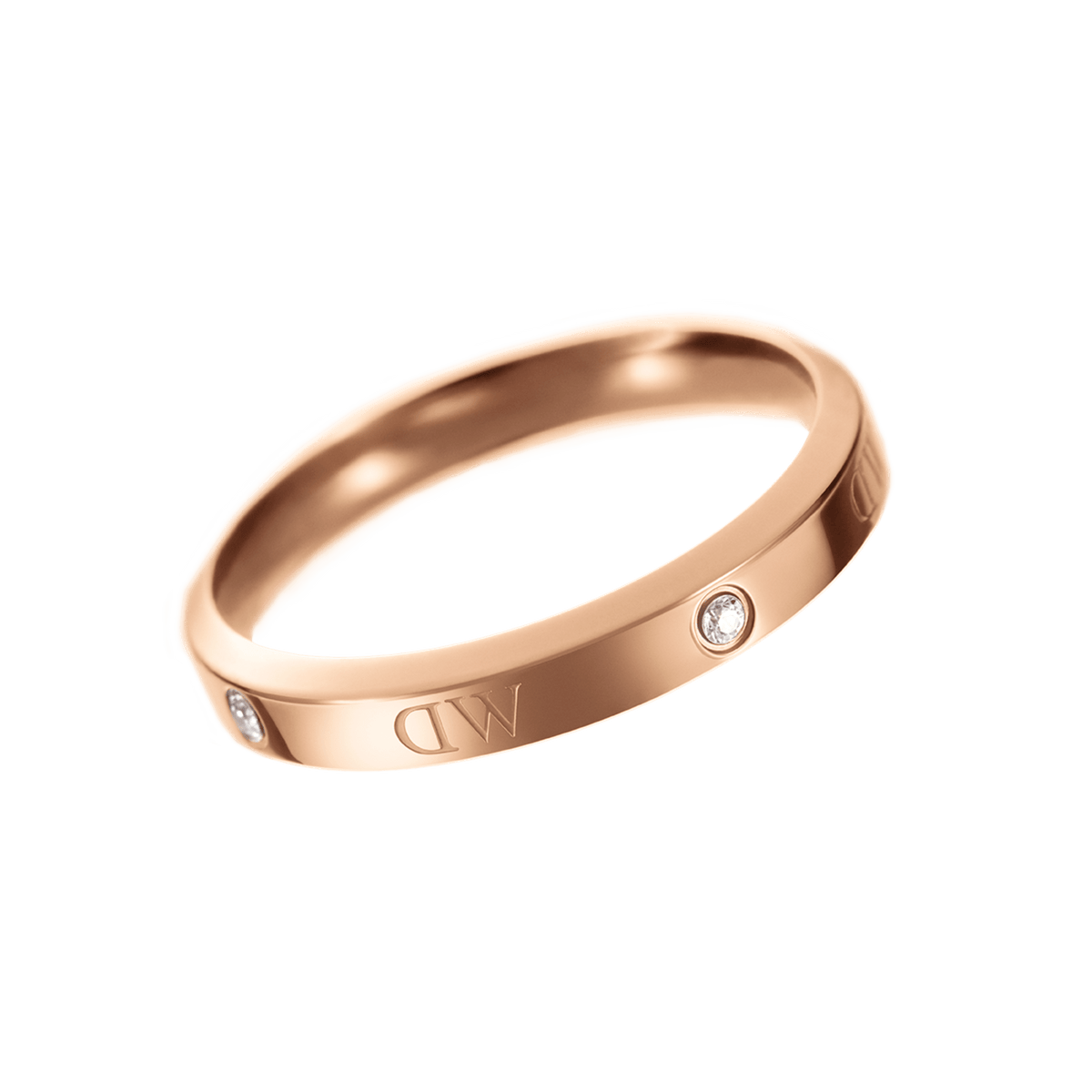 Side profile of Quadro Pressed Melrose rose gold ring showing band depth
