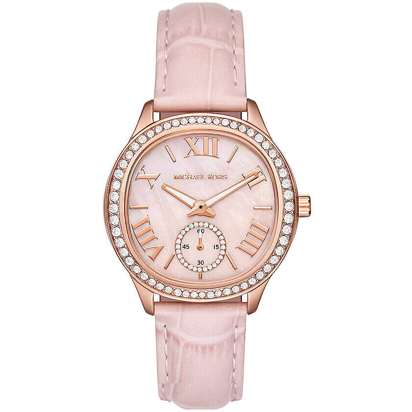 Michael Kors Sage Pavé MOP Dial and Pink Leather Strap Women's Watch - MK4820