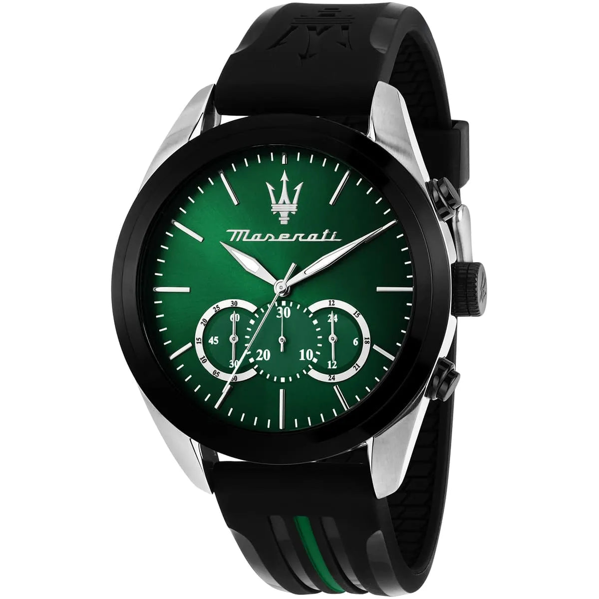 Maserati Traguardo Chronograph Green Dial Black Silicone Strap Watch For Men - R8871612043 R8871612043 - Image 1