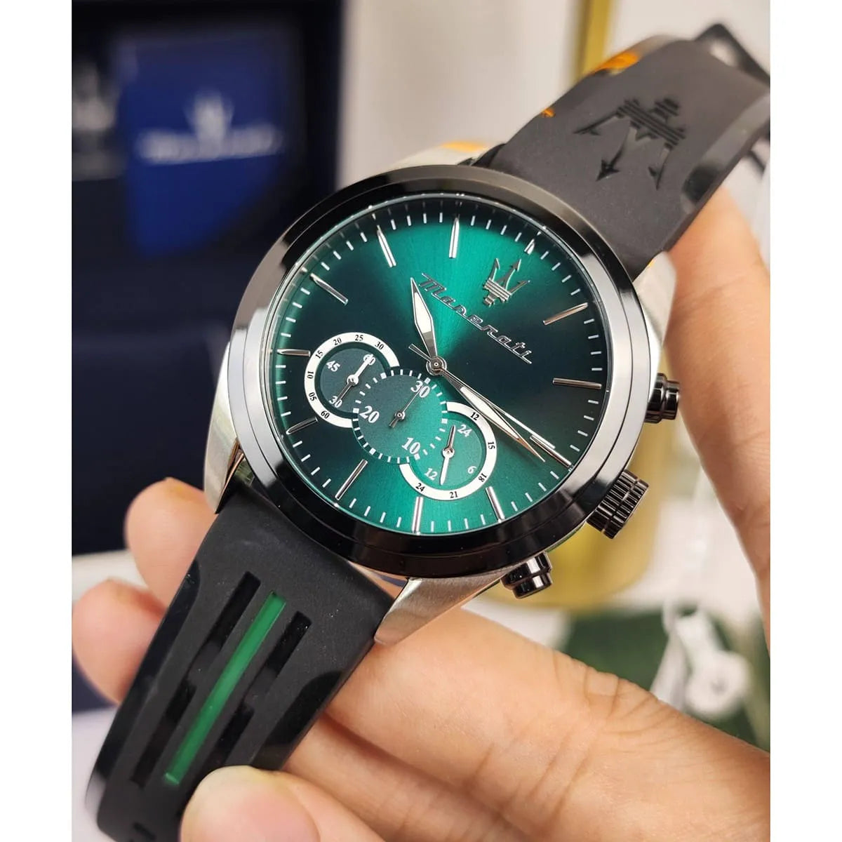 Maserati Traguardo Chronograph Green Dial Black Silicone Strap Watch For Men - R8871612043 R8871612043 - Image 8