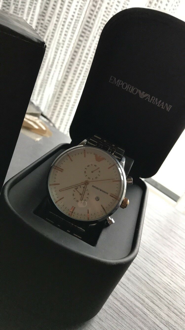 Emporio Armani Steel Two Tone Silver Rose Gold Chronograph Men's Watch#AR0399 - Watches of New Zealand #4