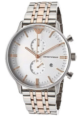 Emporio Armani Steel Two Tone Silver Rose Gold Chronograph Men's Watch#AR0399 - Watches of New Zealand