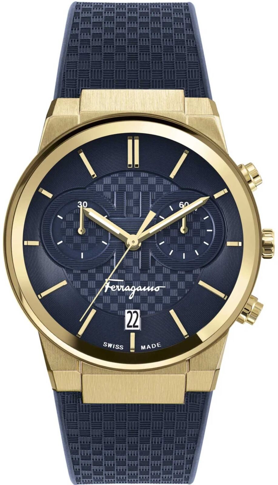Salvatore Ferragamo Sapphire chronograph watch with blue dial and gold case