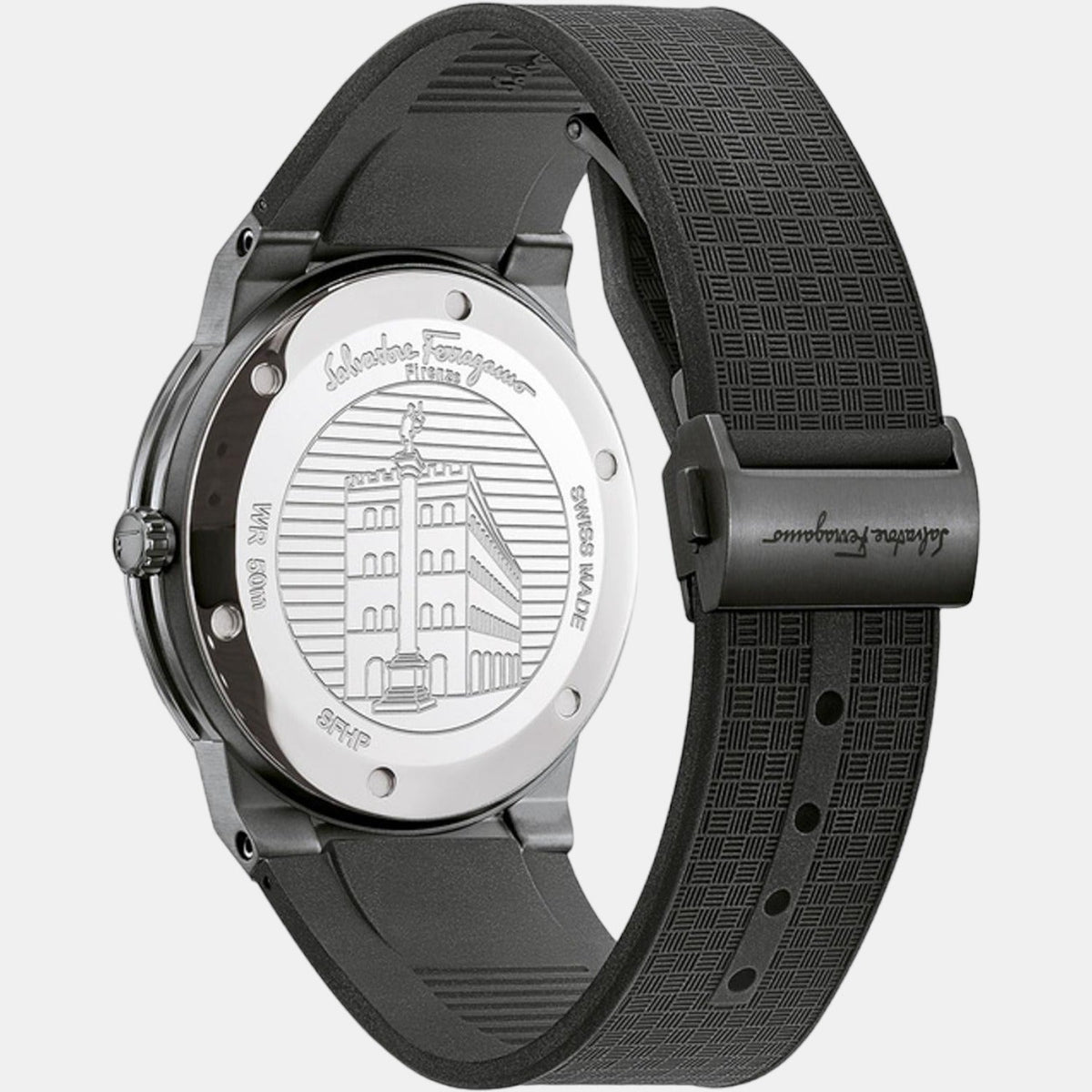 Ferragamo Sapphire watch caseback showing engraved Salvatore Ferragamo branding