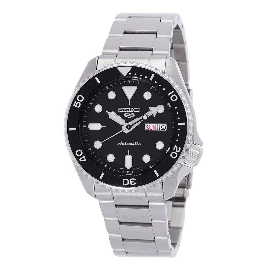Seiko 5 Sports SRPD55K1 automatic watch with black dial and stainless steel bracelet
