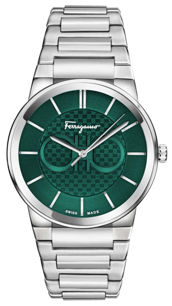 Ferragamo Salvatore Sapphire men's watch with green dial and silver steel bracelet