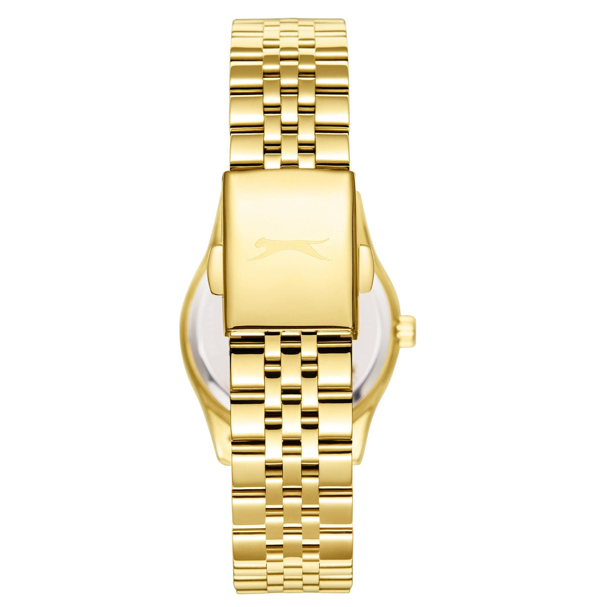 Slazenger Classic Fashion gold watch caseback view showing solid gold-tone case