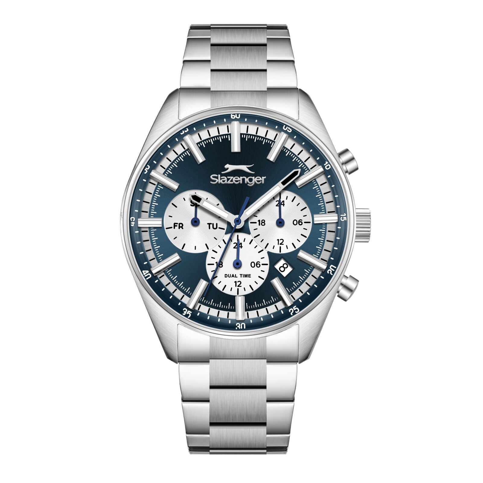 Slazenger Classic Sport multifunction watch with blue dial, silver case and bracelet