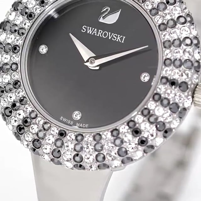 Swarovski Crystal Black Dial Silver Steel Strap Women's Watch - 5484076
