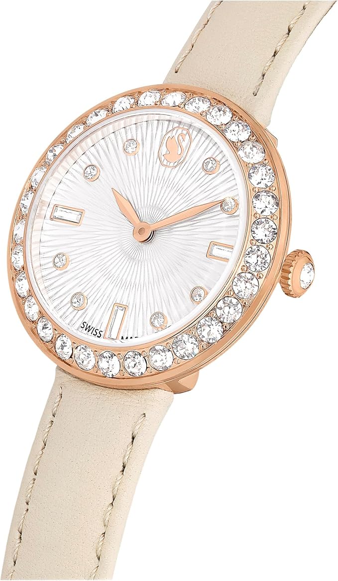 Swarovski Certa watch from angled view displaying crystal bezel and case profile