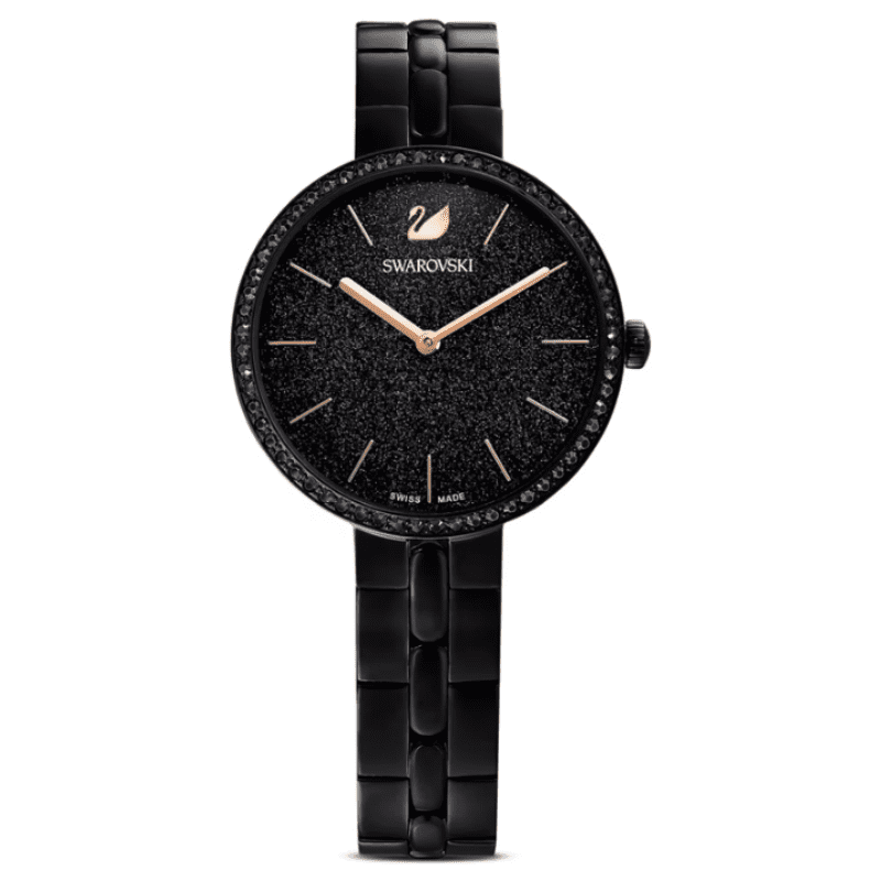 Swarovski Cosmopolitan watch, Swiss Made, Metal bracelet, Black, Black finish