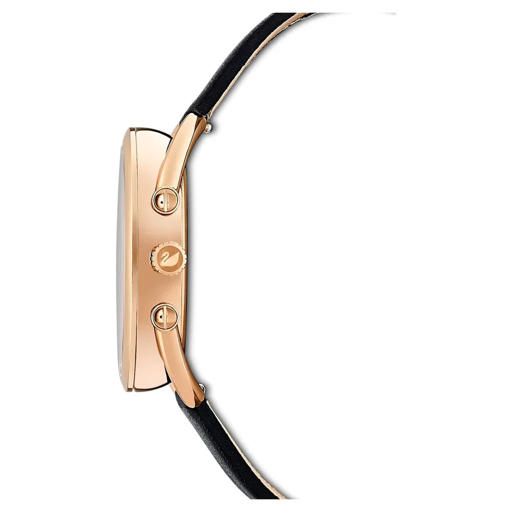 Swarovski Crystalline Glam, Leather Strap, Black, Rose Gold Tone PVD Women's Watch - 5452452
