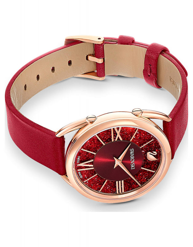 SWAROVSKI Crystalline Glam Red Dial Rose Gold Red Leather Watch - 5519219
