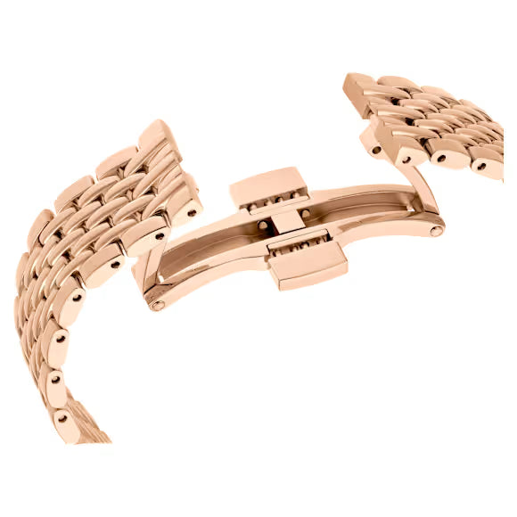 Swarovski Crystalline Wonder rose gold metal bracelet with fold-over clasp and articulated links