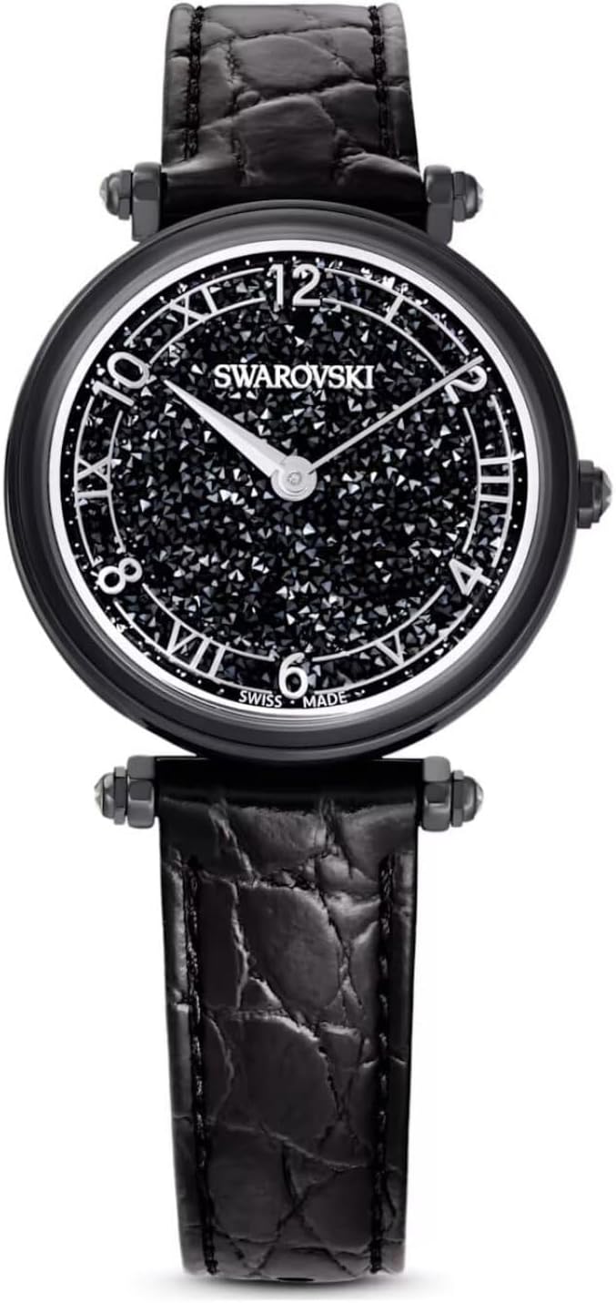Swarovski Crystalline Wonder black women's watch with sparkled dial and Roman numerals