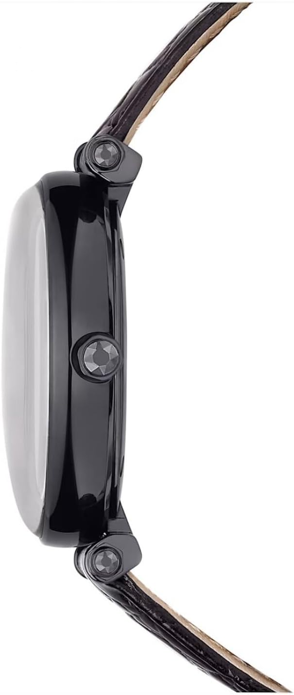 Side profile of Swarovski Crystalline Wonder women's watch showing black case and strap