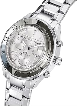 Swarovski Dextera chronograph watch shown at an angle with three subdials visible