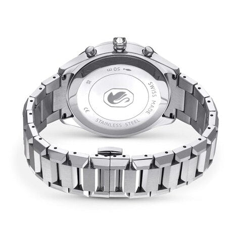 Swarovski Dextera steel bracelet and case back detail with stainless steel inscription