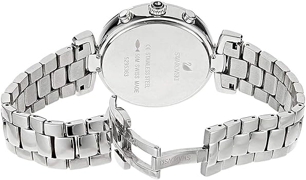 Caseback view of Swarovski Era Journey watch showing stainless steel with engraved branding