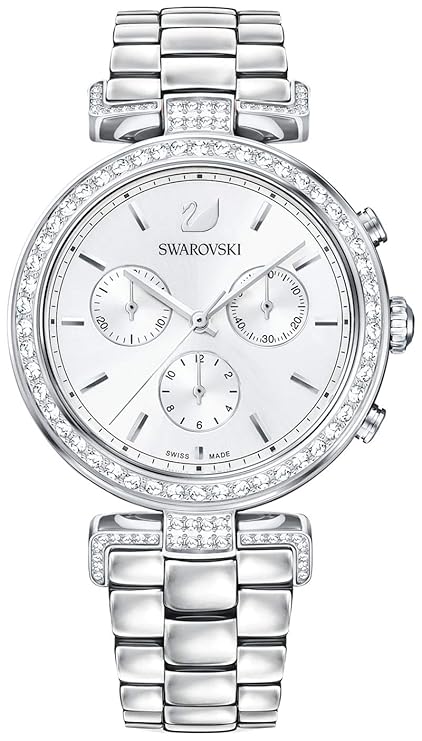 Swarovski Era Journey silver chronograph watch with white dial and crystal-set bezel