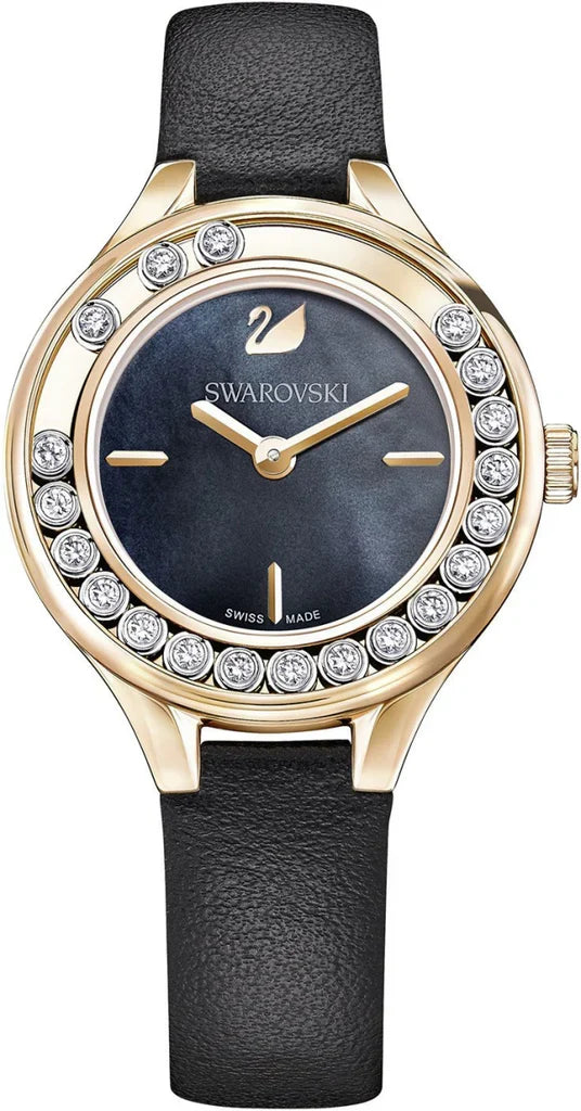Swarovski Lovely Crystals black dial watch with rose gold case and crystal-set bezel