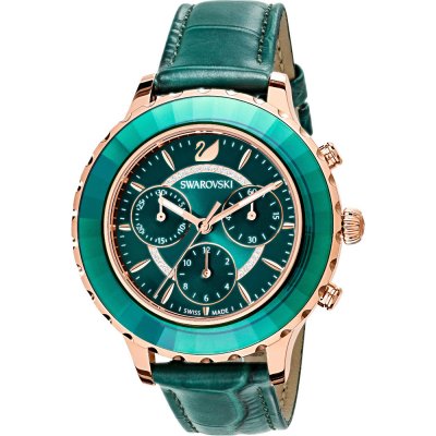 Swarovski Octea Lux Chrono three-subdial chronograph with turquoise bezel and rose-gold case