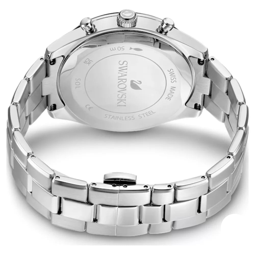 Swarovski Octea Lux Sport caseback showing stainless steel case with Swarovski branding