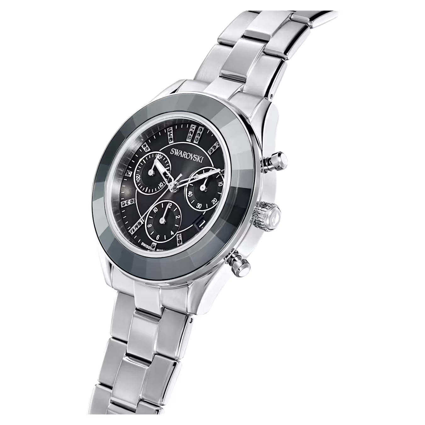Swarovski Octea Lux Sport Chronograph watch displayed from side profile angle