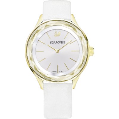 Swarovski Octea Nova women's watch with white dial, gold-tone case and white leather strap