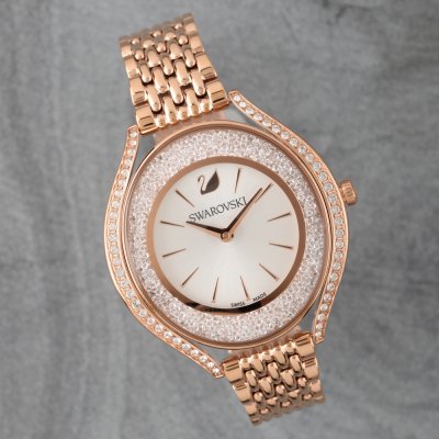 Rose gold women's watch with crystal bezel and rose gold link bracelet