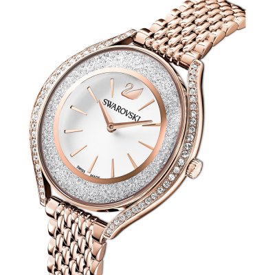 Swarovski rose gold women's watch with crystal bezel and white dial detail