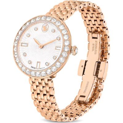 Swarovski rose gold women's watch side view showing bracelet and clasp