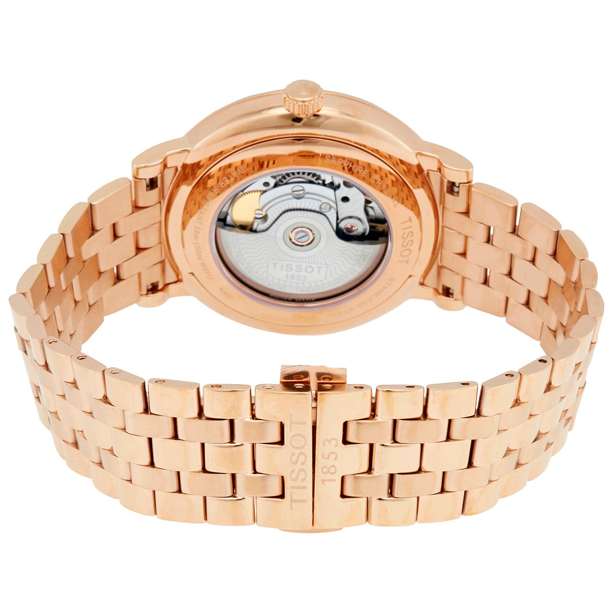 Tissot T Classic Carson Premium Automatic White Dial Rose Gold Steel Strap Men's Watch - T122.407.33.031.00