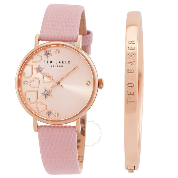 Ted Baker Phylipa Hearts & Stars Quartz Rose Gold Dial Watch and Bracelet Set BKGFW22129I - Watches of New Zealand