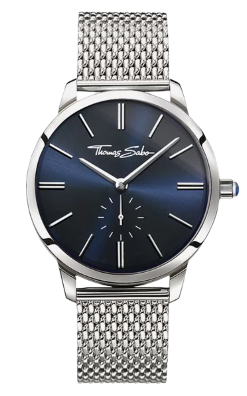 Thomas Sabo silver unisex watch with dark blue dial and silver mesh strap