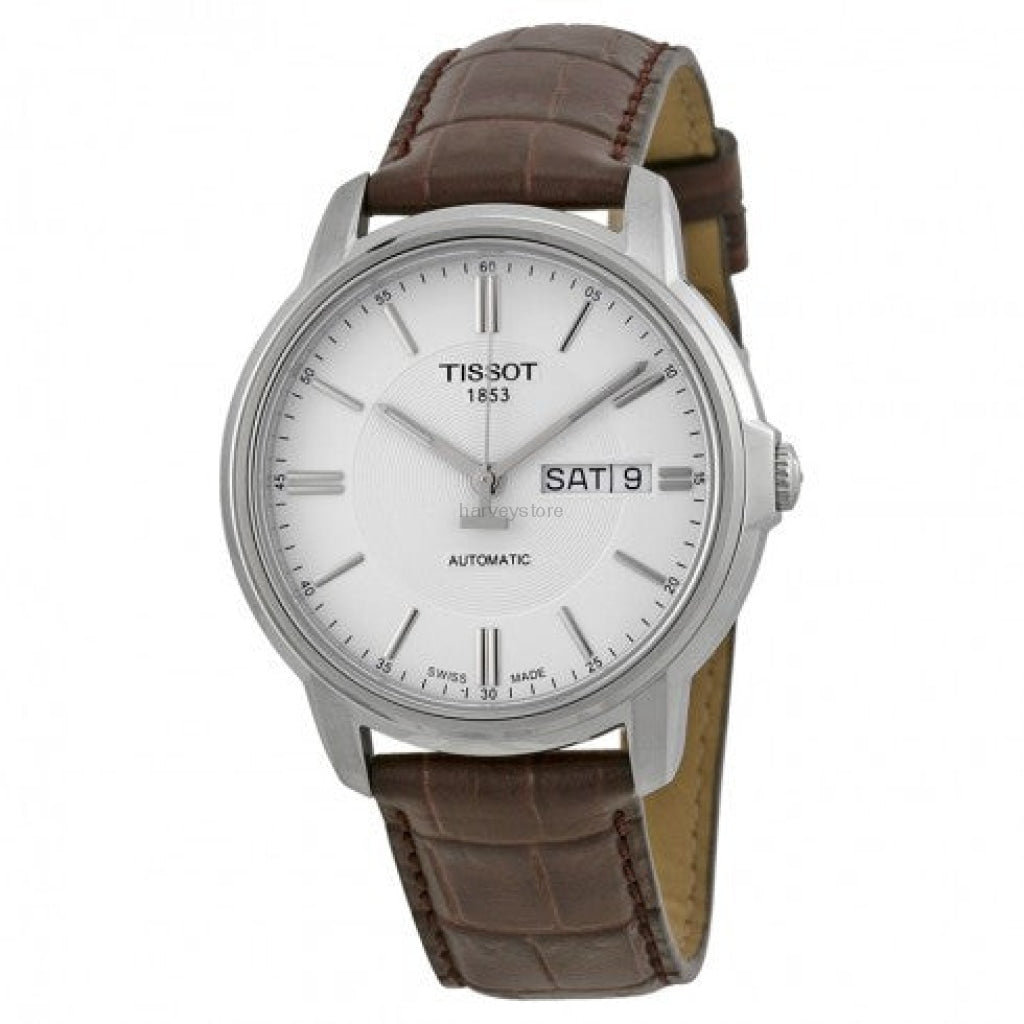 Tissot Automatics III Steel White Dial Brown Leather Strap Men Watch - T065.430.16.031.00