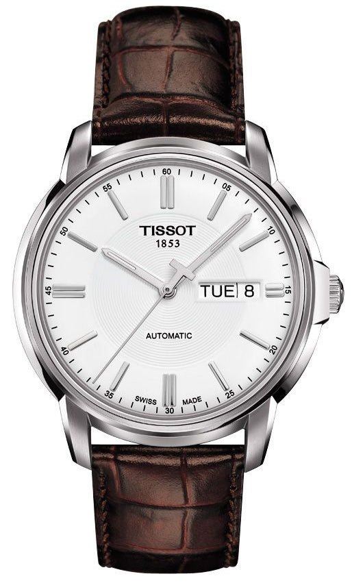 Tissot Automatics III Steel White Dial Brown Leather Strap Men Watch - T065.430.16.031.00