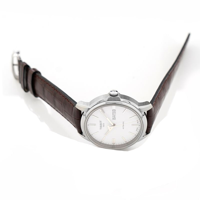 Tissot Automatics III Steel White Dial Brown Leather Strap Men Watch - T065.430.16.031.00