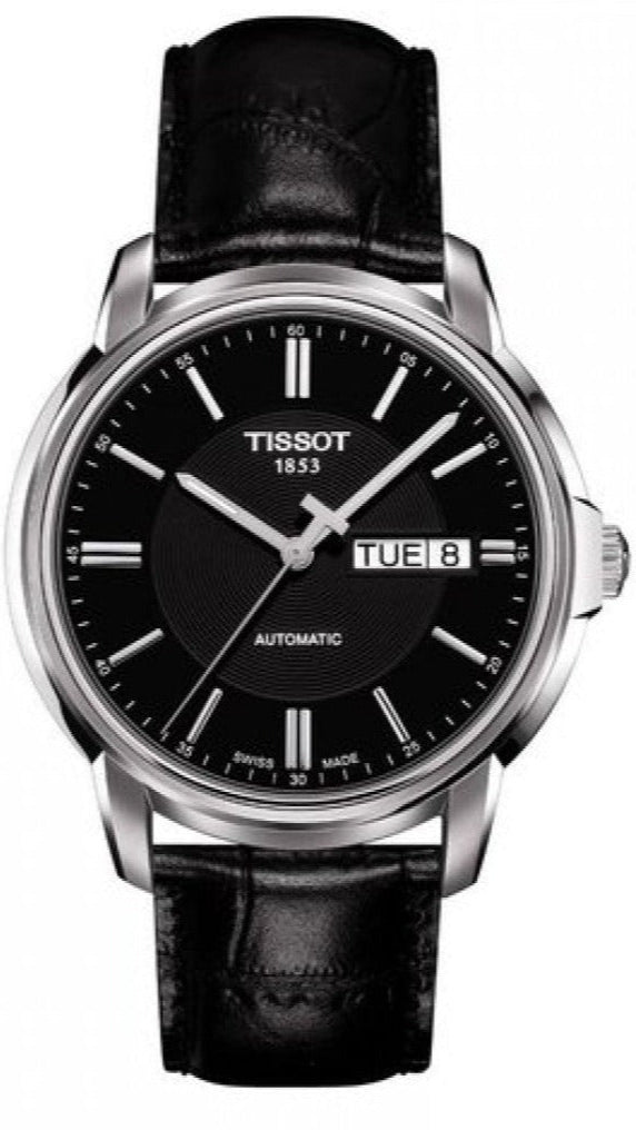 Tissot Automatics III Day Date Black Dial Black Leather Strap Men's Watch - T065.430.16.051.00