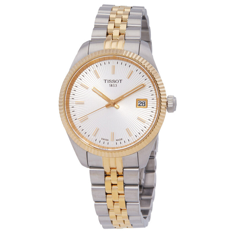 Tissot Ballade quartz women's watch with silver dial and two-tone yellow gold and steel bracelet