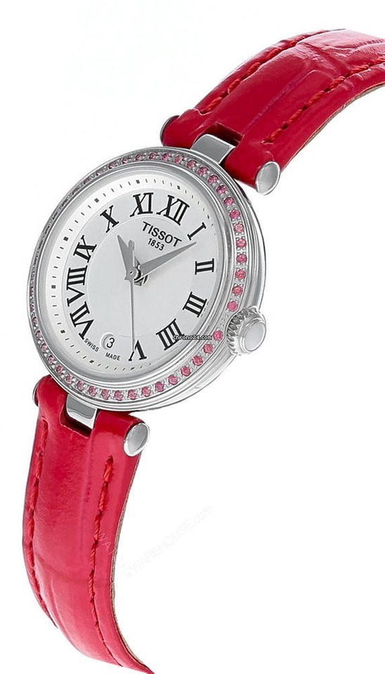 Tissot Bellissima Small Lady Diamonds MOP Dial Red Leather Strap Women's Watch - T126.010.66.113.00