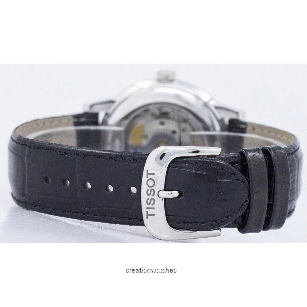 Tissot Carson Powermatic 80 black leather strap with silver-tone buckle and adjustment holes