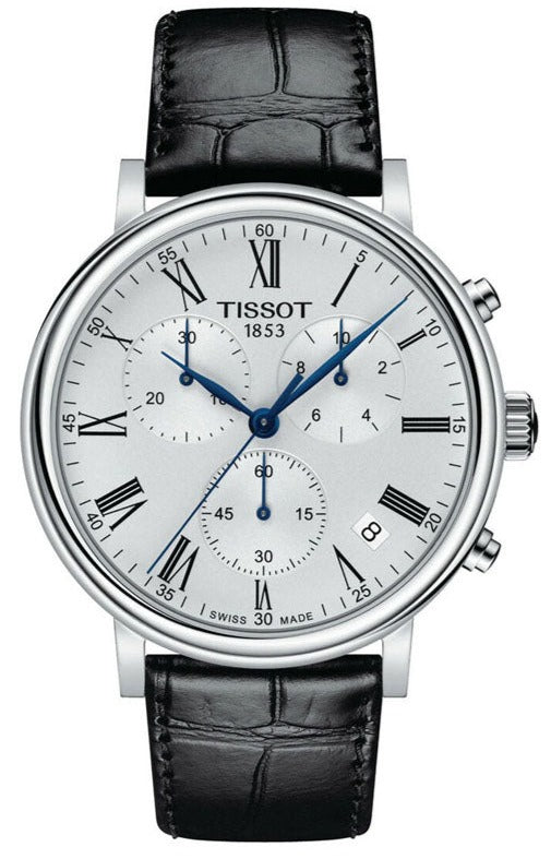 Tissot Carson Premium Chronograph with silver dial and black leather strap