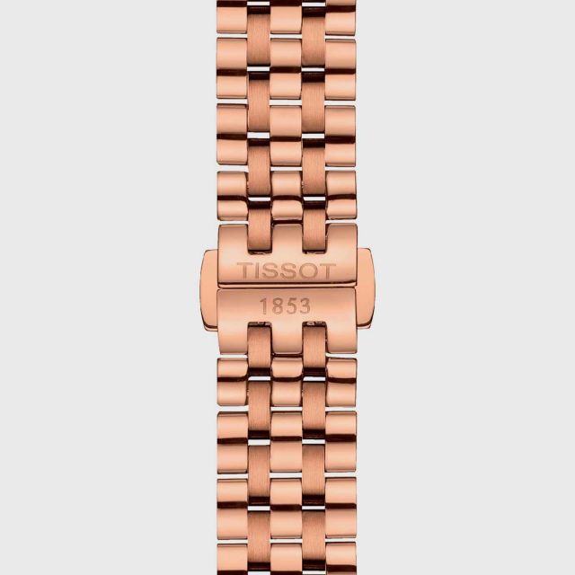 Tissot Carson Premium rose gold three-link bracelet with fold-over clasp and branding